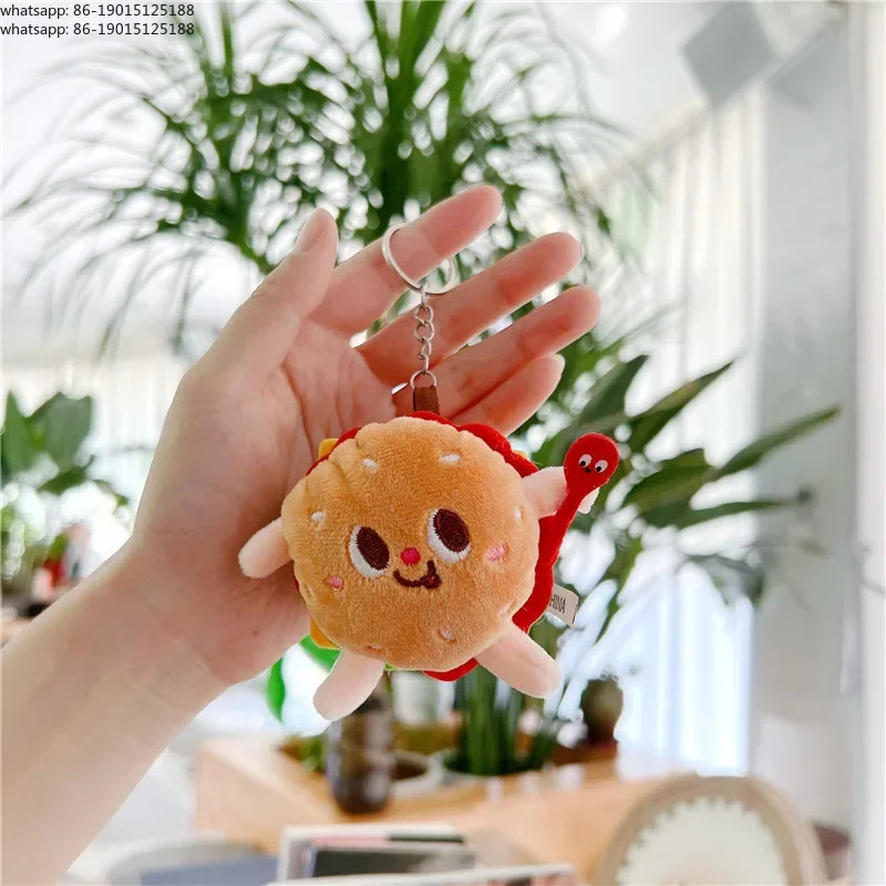 5 PCs Set Creative New French Fries Burger Hanging Bag Couple Plush Hanging Decoration Girl Heart Car Keychain Little Doll