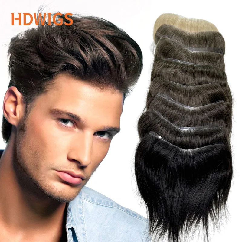 Straight Vstyle Hairline for Men HDWIGS 100% Human Hair System Full PU 0.05-0.14cm Vloop Man Toupee Human Hair Wigs Natural Hair