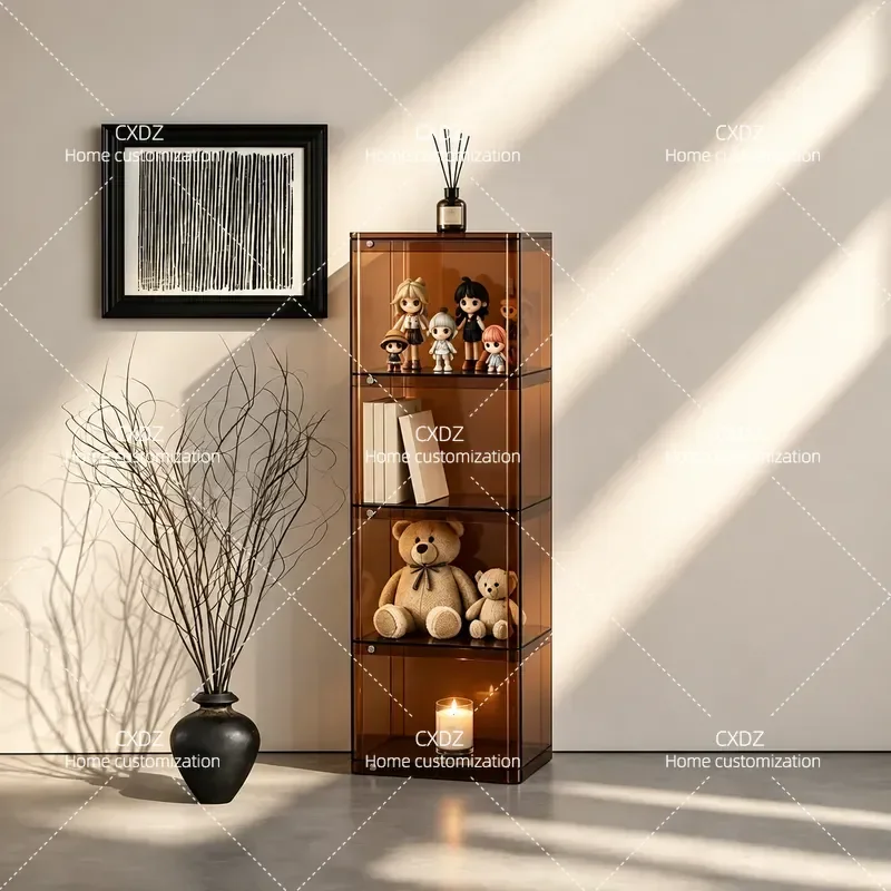 Bookshelf with Door Living Room Floor Shelf Bookcase Locker Integrated Storage Lattice Cabinet Simple Figure Display Cabinet