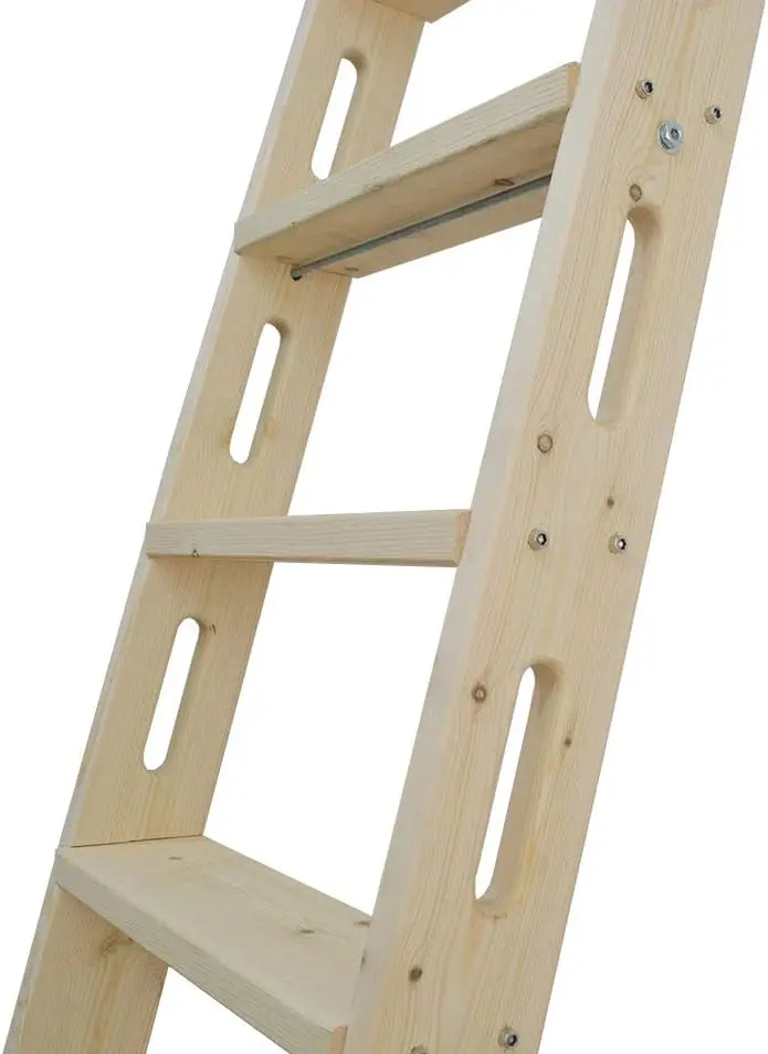 

96" Knotty Pine Wood Sliding Library Ladder Rolling Ladder