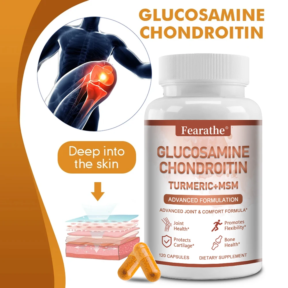 Glucosamine Chondroitin Turmeric + MSM Supplement - Relieve joint pain, enhance immunity, anti-inflammatory, promote joint and c