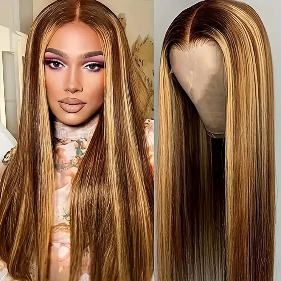 Highlight Ombre Knochenglatte Perücken 13x4 Lace Frontal Perücke Echthaar Blond 34 Zoll 5x5 Lace Front Echthaar Perücken