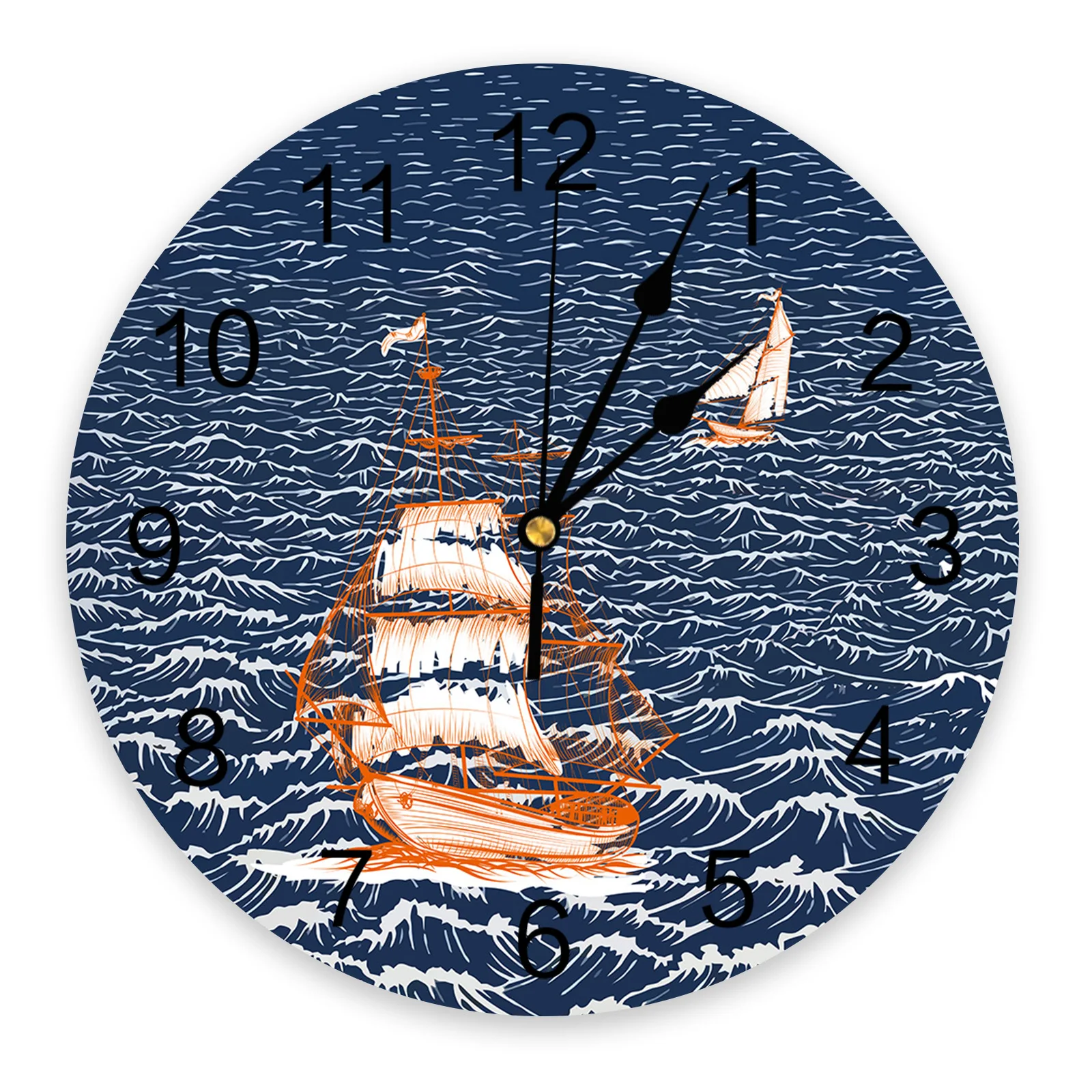 

Waves Sea Sails Boats Sailing Waves Large Wall Clock Dinning Restaurant Cafe Decor Round Wall Clocks Silent Home Decoration