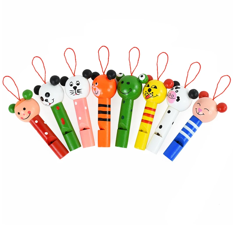 8pcs Wooden Mini Cartoon Whistle Toy Birthday Party Baby Shower Children's Day Gift Cute Panda Cow Frogs Whistle Children Prizes