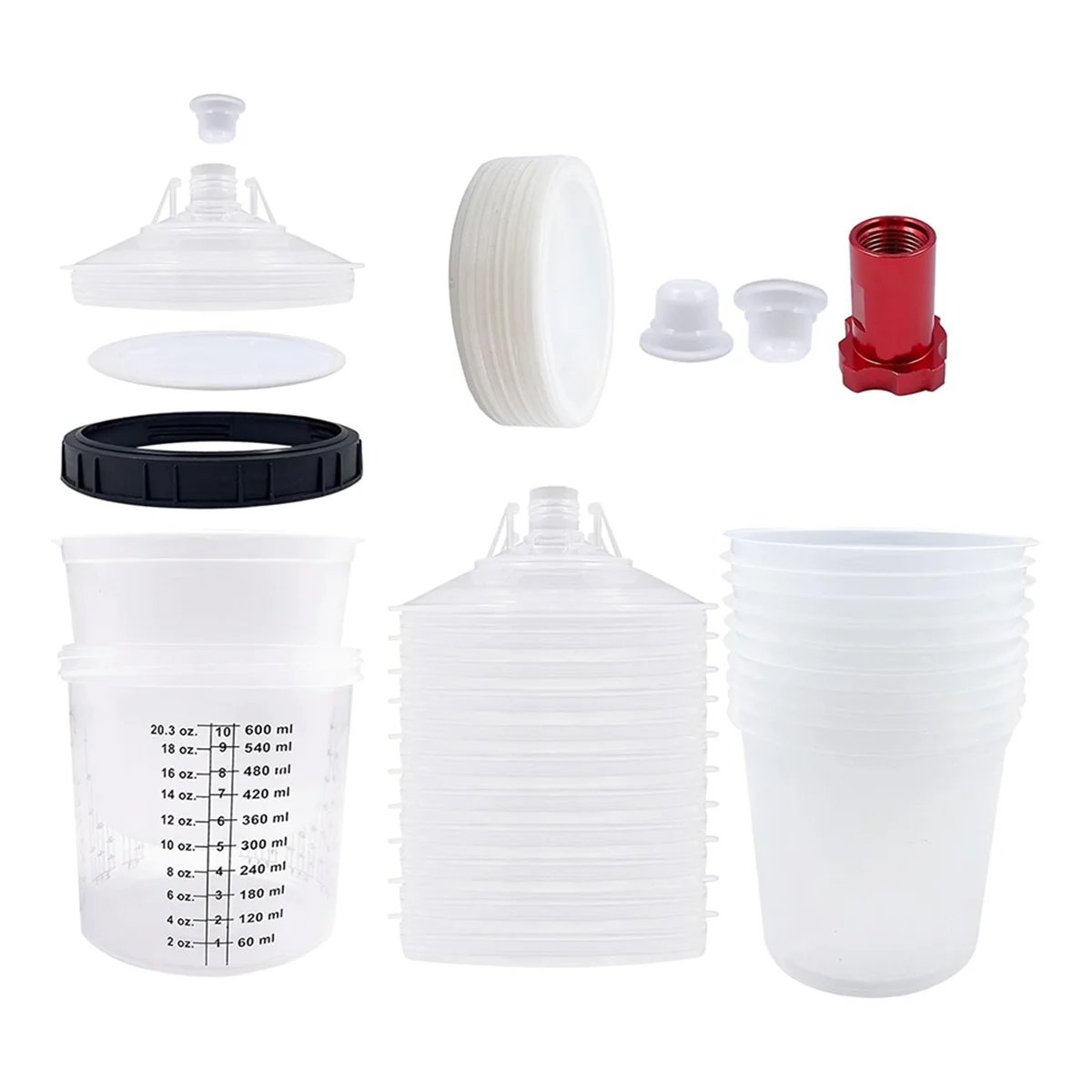 Paint Sprayer Mixing Cup Liner and Cap System for HVLP Spray Guns, Automotive Paint SprayGun 20 Oz (600 Ml) Kit