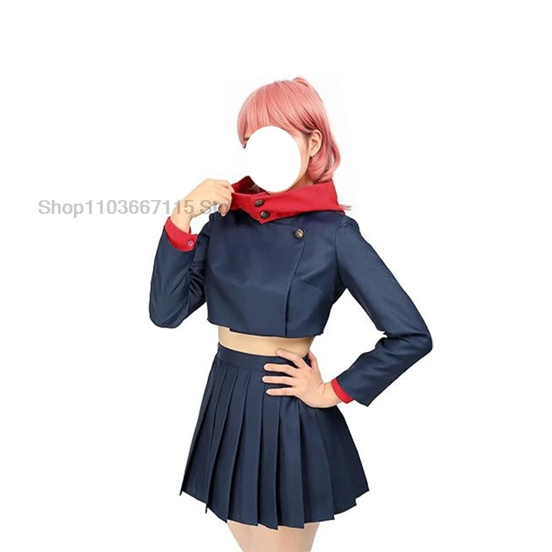 Set di costumi versione femminile Itadori Yuji Giacca con cappuccio Itadori Yuji Gonna a vita alta uniforme per costume di Halloween da donna