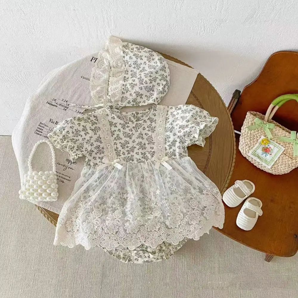 

Soft Lace Mesh Baby Jumper Dress Bodysuit Bowknot Flower Baby Jumpsuit Fluffy Sweet Toddle Climb Suit Newborn Baby