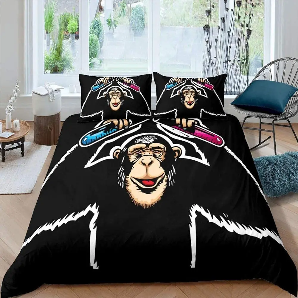 Black Orangutan Funny Animal Pattern Bedding Primitive Monkey Duvet Cover for Kids Boys Adult Men Luxury for Bedroom Decoration