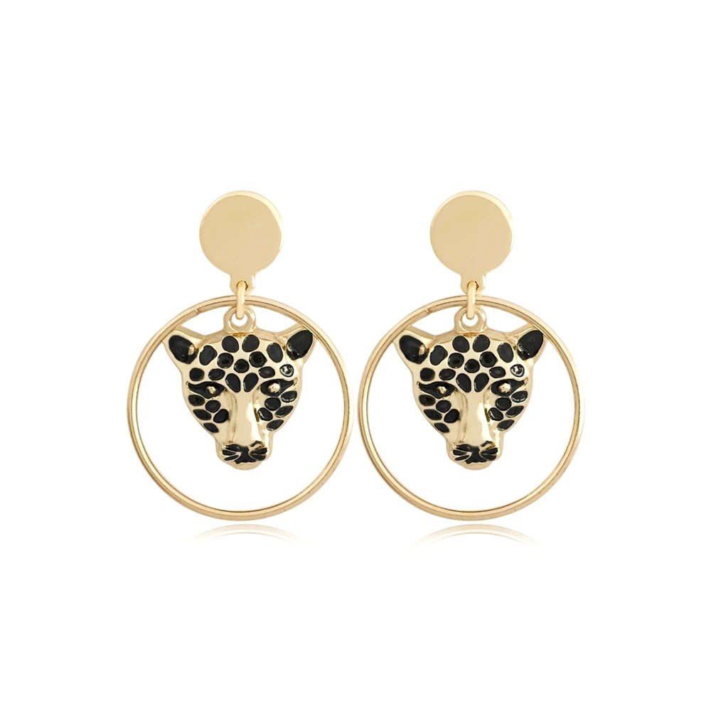 Cute Tiger and Leopard Pendant Drop Dangle Statement Earrings Modern Female Jewelry Metal Geometric Golden Hanging Swing Earring