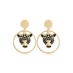 Cute Tiger and Leopard Pendant Drop Dangle Statement Earrings Modern Female Jewelry Metal Geometric Golden Hanging Swing Earring