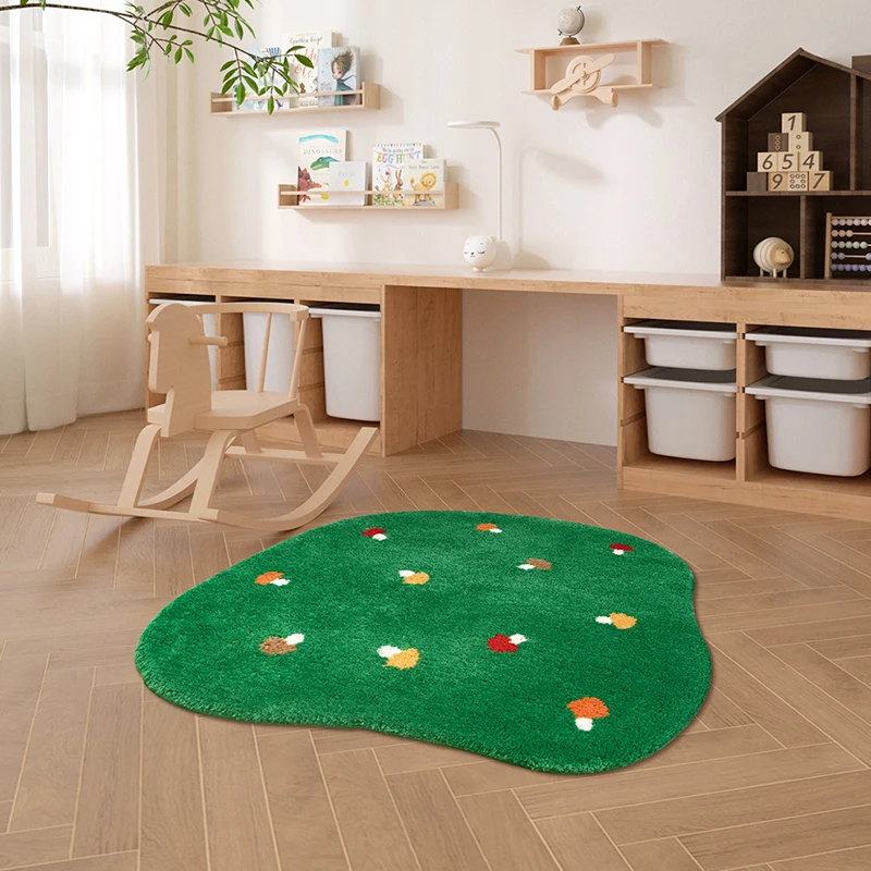 Kawaii Tufting Mushroom Forest Rug Living Room Carpet Green Mat Fluffy Children Bedroom Crib Side Floor Pad Home Nursery Decor