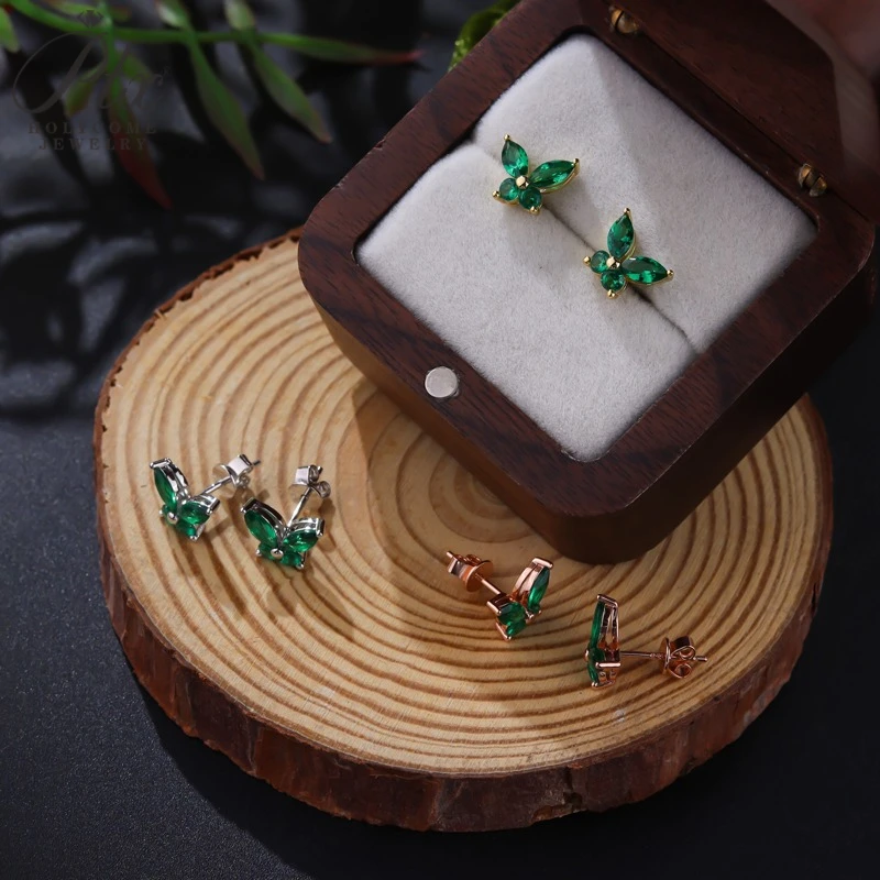 

Lab Grown Emerald Earrings Gemstone Butterfly Stud Screw Back 925 Sterling Silver 10K 14K 18K Gold Plated Women Fine New Jewelry