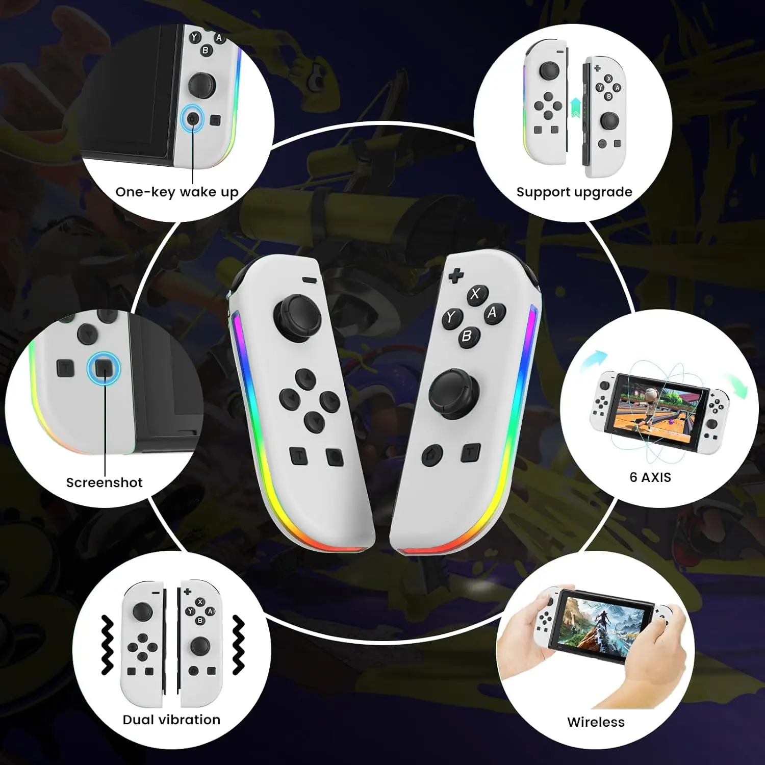 BT 5.2 Wireless Controller RGB LED Switch L/R Joypad for Nintendo Switch/Lite/Oled JoyCons Gamepads Joystick with Dual Vibration image 3
