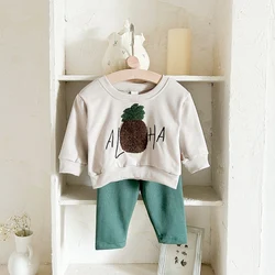 2024 Spring Autumn New Boys Girls Clothing 2pcs Infant Toddler Outfits Pineapple Embroidery Top +Bottom Baby Sets 0-3 Years Old