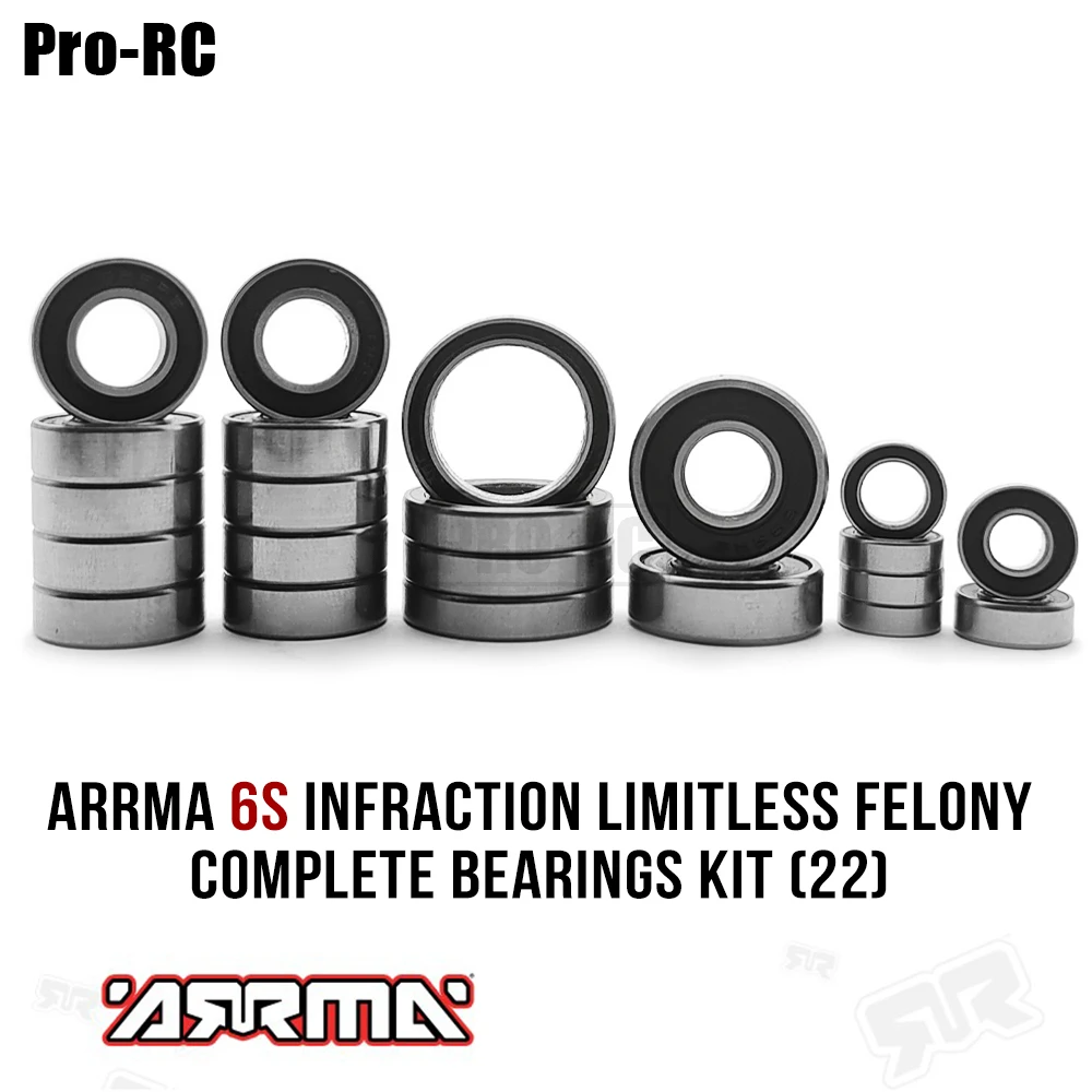 22-Pcs Complete Bearings Kit for 1/7 Arrma 6S Infraction Limitless Felony 1/8 Kraton Mojave Senton Bonus 6x10x3 to Replace