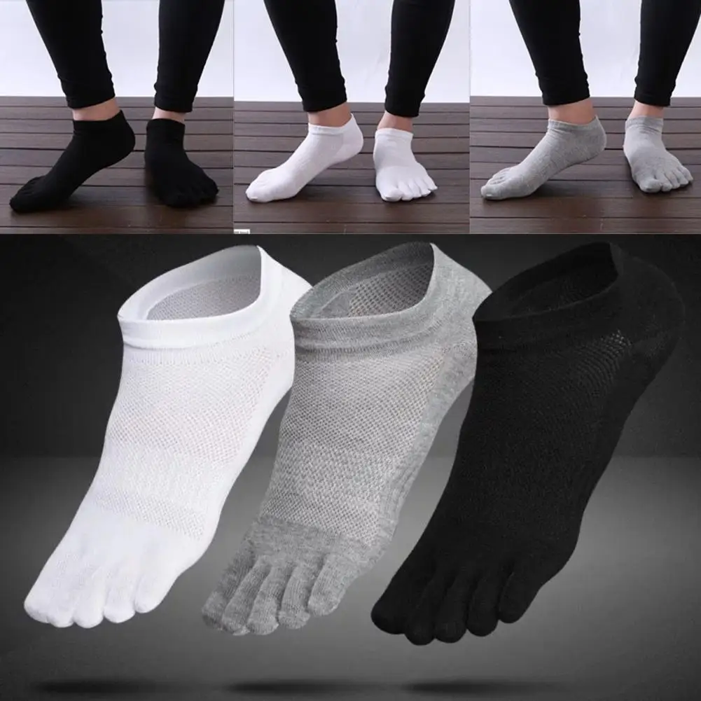 Chaussettes en coton à cinq doigts pour hommes, chaussettes courtes respirantes, chaussettes d'équipage de rinçage, chaussettes de sport de course, document solide, noir, blanc, gris