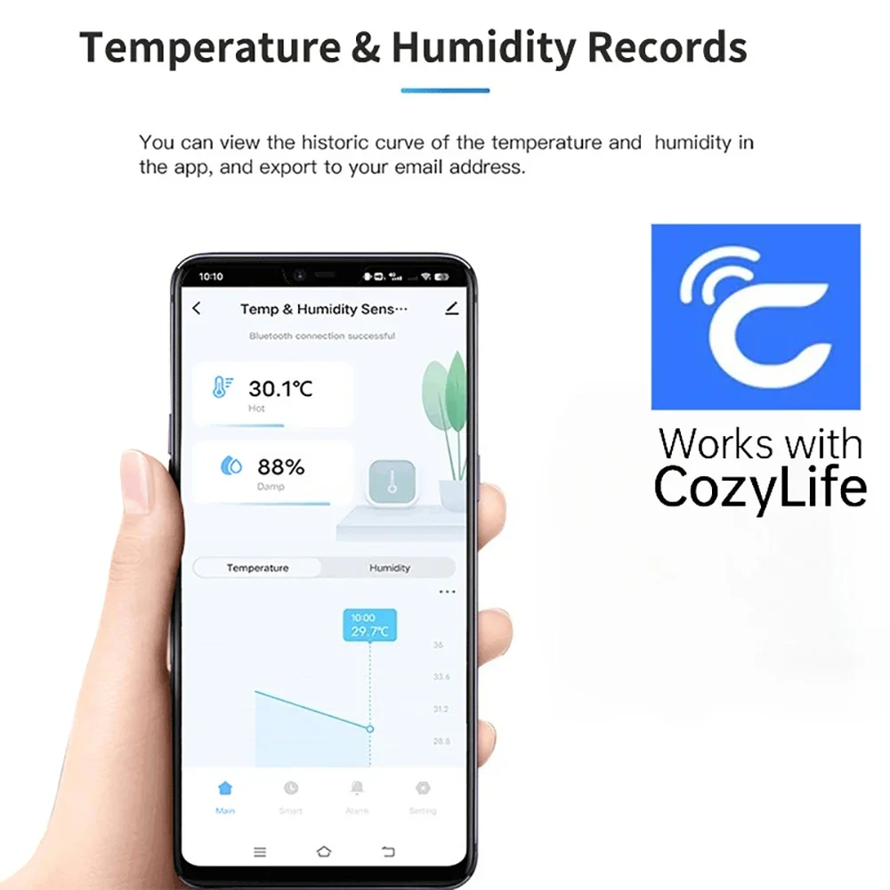 จอแอลซีดีจอแสดงผลดิจิตอลเครื่องวัดอุณหภูมิบลูทูธ APP รีโมทคอนโทรลไฮโกรมิเตอร์ห้องในร่มมินิอิเล็กทรอนิกส์เซ็นเซอร์ความชื้นอุณหภูมิ