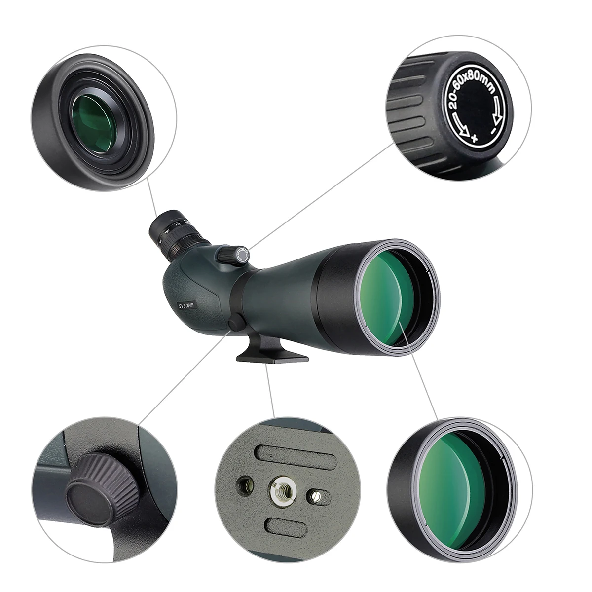 Svbony SV19 HD Spektiv 20-60X80 mit FMC Porro-Prisma, vollständig mehrfach beschichtetes Teleskop für Zielschießen, Vogelbeobachtung, Camping – Detail 4