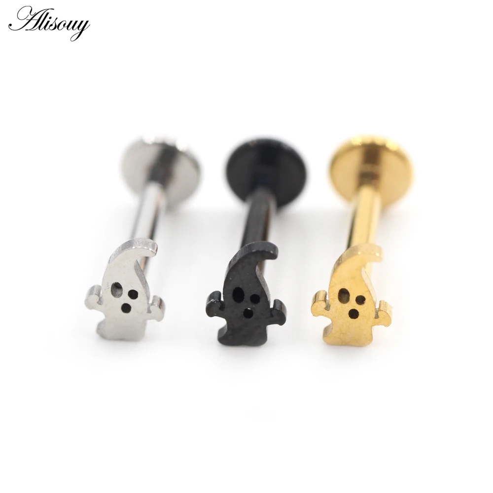 1PC Halloween Ghost Dinosaur Dog Stainless Steel Thread Ear Tragus Labret Lip Ring Cartilage Stud Earrings Piercing Body Jewelry