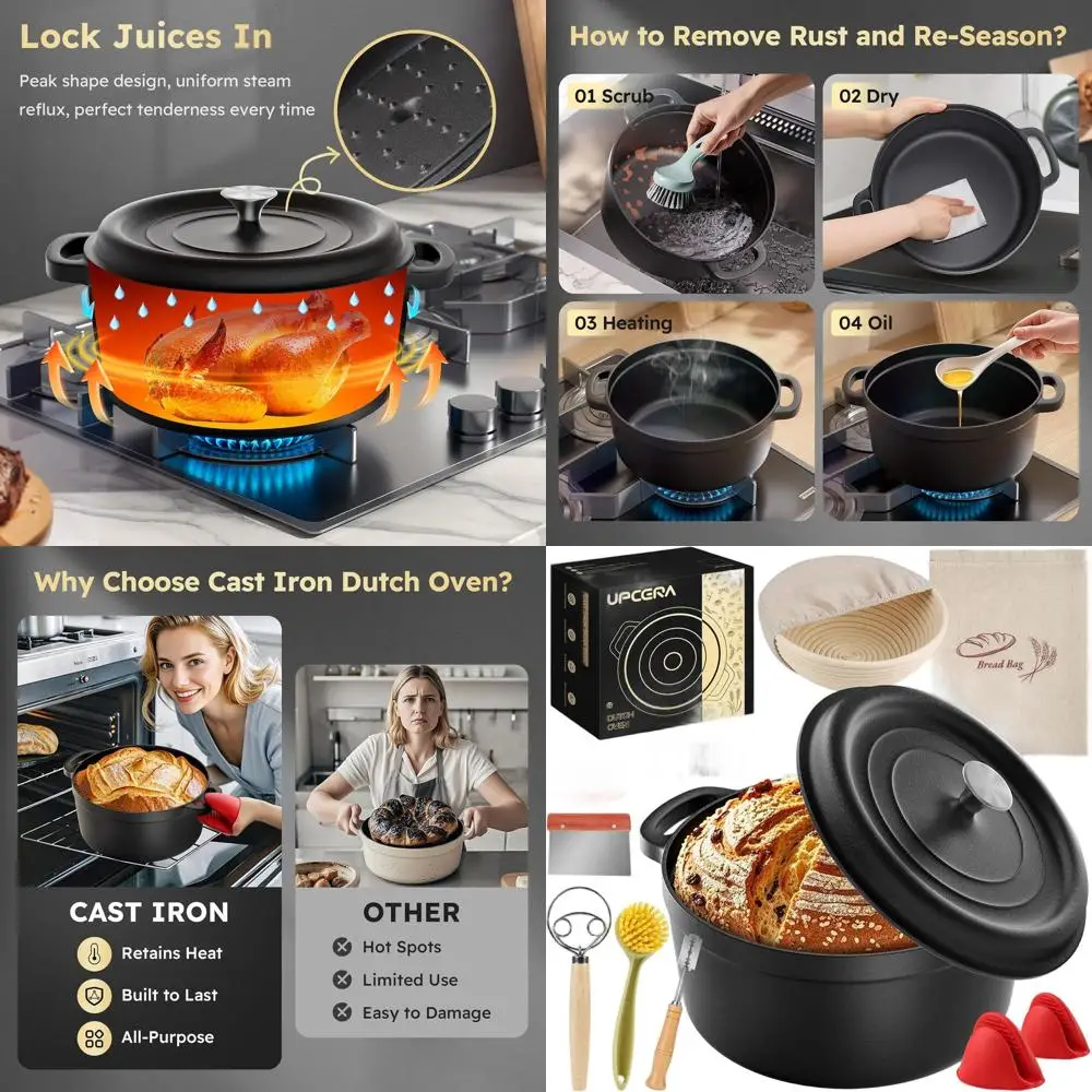 

Cast Iron Dutch Oven, Bread Baking Kit, Sourdough Starter Set, Bread Making Pan with Lid, Sourdough Baking Tools with Lame