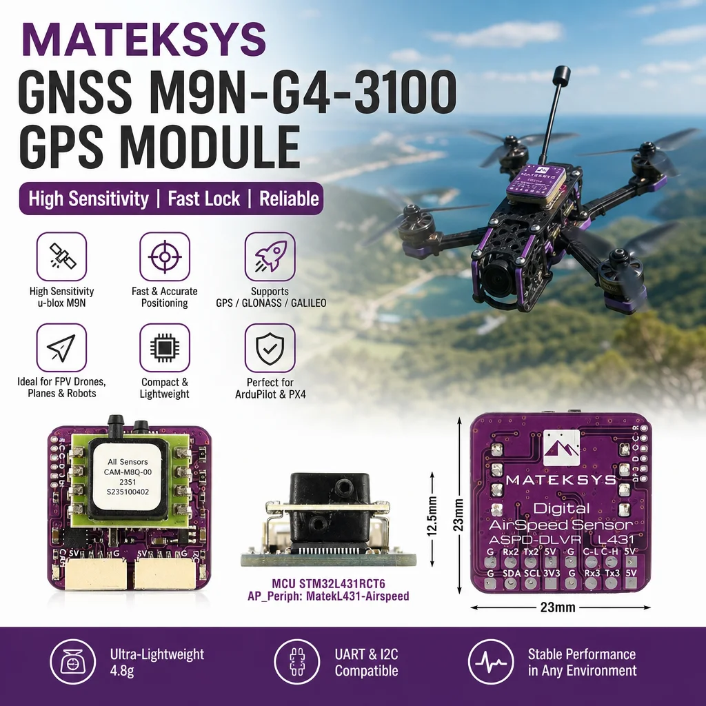Mateksys GNSS M9N-G4-3100 GPS Module High Sensitivity for FPV Drone Plane ArduPilot PX4