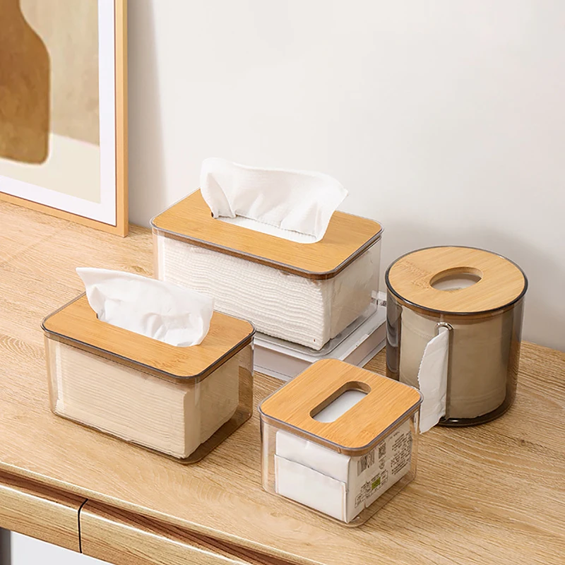 Tissue Clear Box Napkin Household Transparent Rectangular Wooden Modern Desktop Creative Transparent Table Tissue Box Holder