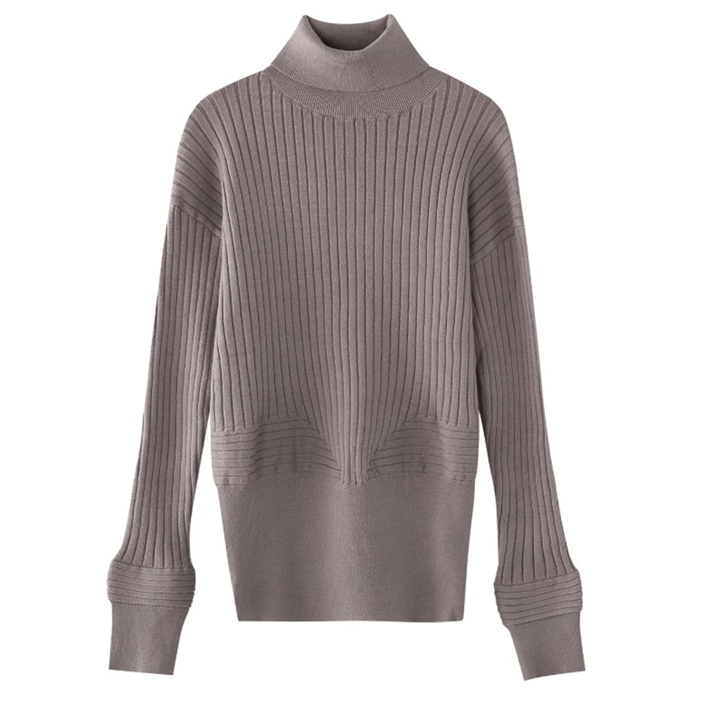 TAOVK-Women's Knitted Turtleneck Pullover Sweater A Single Tops Monochromatic 1 Pair Female Autumn Winter