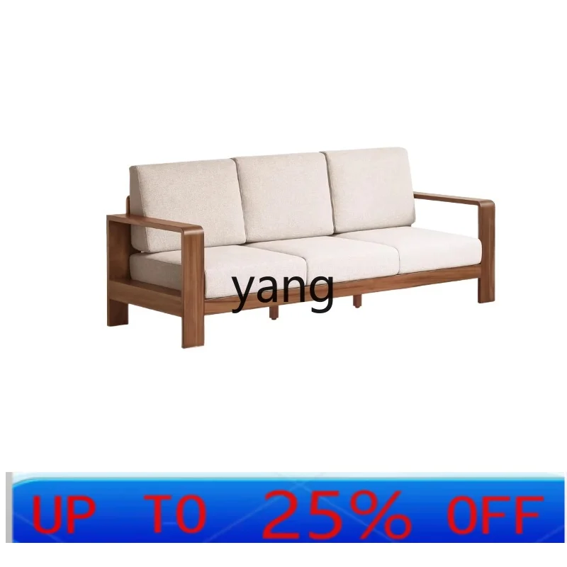 

LTT solid wood sofa three-person walnut sofa living room home simple fabric