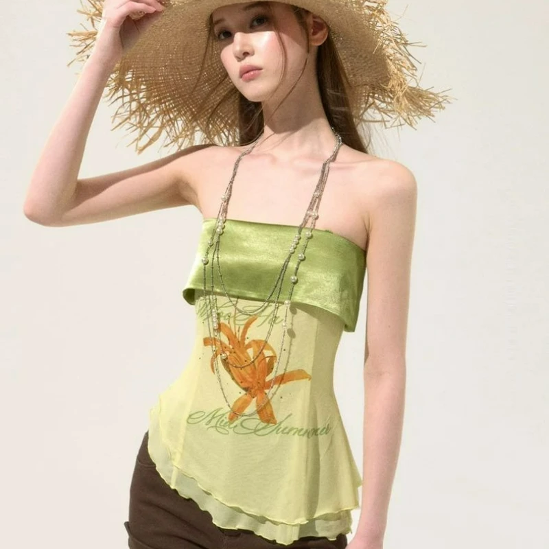 Cross Border Women's Clothing 2026 Summer New Fashionable American Sexy Spicy Girl Style Printed Skincare Slimming Top for Women