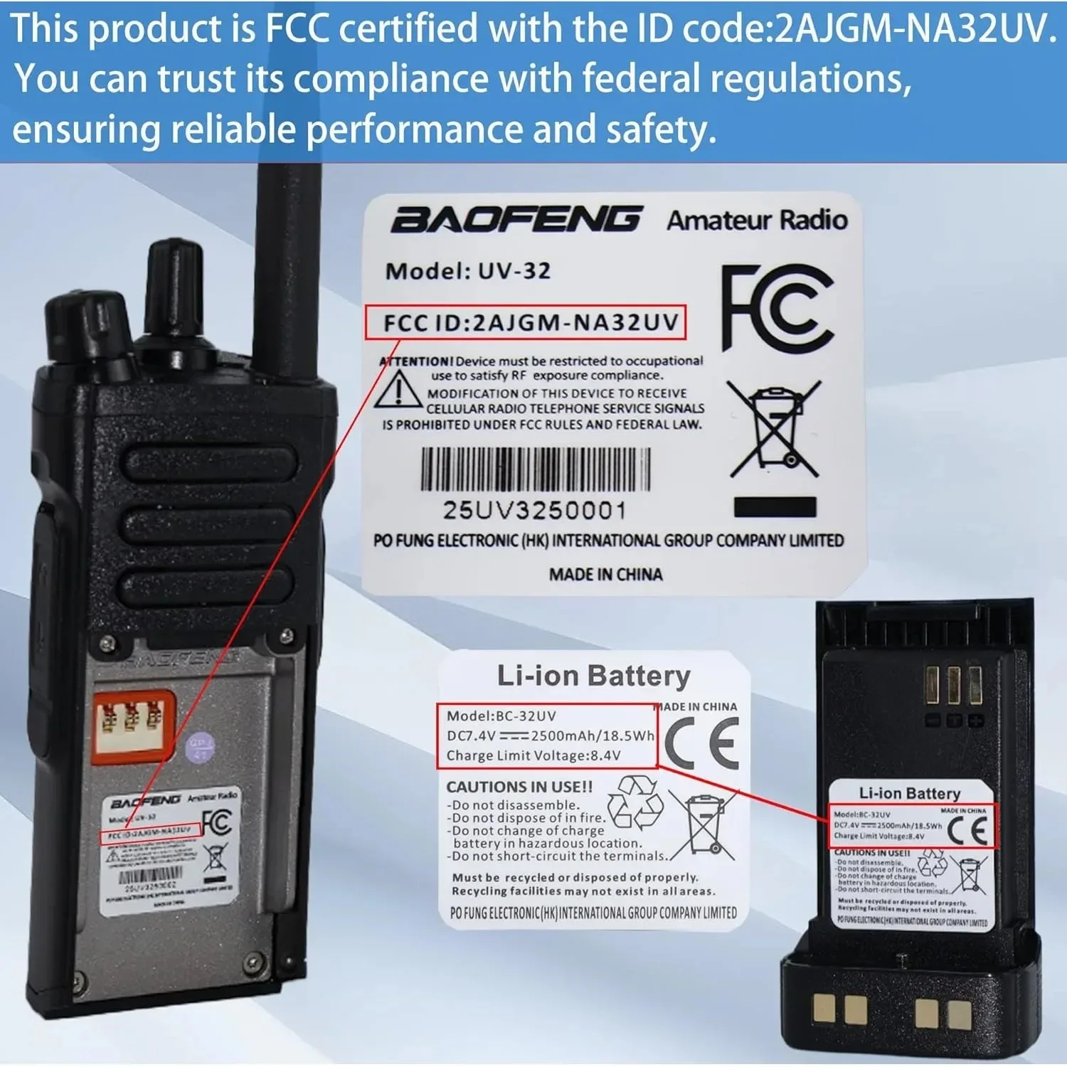 BAOFENG UV32 10W Dual Band Walkie Talkie Long Range GPS NOAA APP Write Frequency 2500mAh Type-C  Black