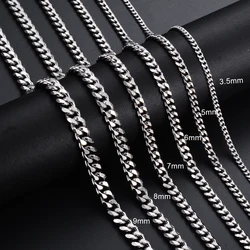Men Curb Chain Necklace 3.5mm-9mm Stainless Steel Basic Punk Cuban Link Chain Necklaces for Male Jewelry Hip Hop