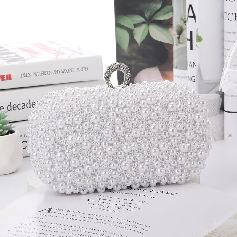 Full embroidery Beaded Evening Bag Pearls Handbag for Wedding Party Prom Women Pearl Beads Crystal Elegant Clutch Shoulder bag