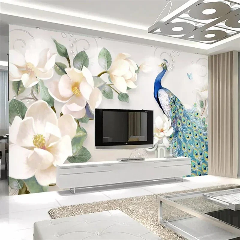 

Custom wallpaper 3d modern hand-painted oil painting floral European-style embossed lotus fresh watercolor lotus leaf wallpaper