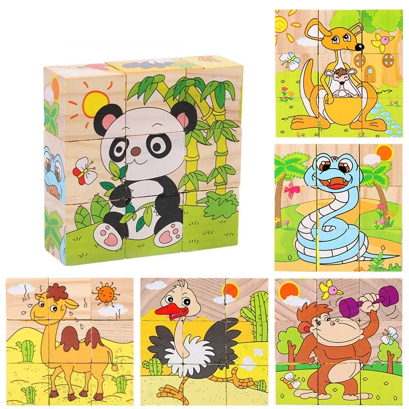 Décennie s de bois d'apprentissage précoce pour bébés, jouets pour enfants, cube à six côtés, jeu de puzzle, boîte de circulation d'animaux et de fruits