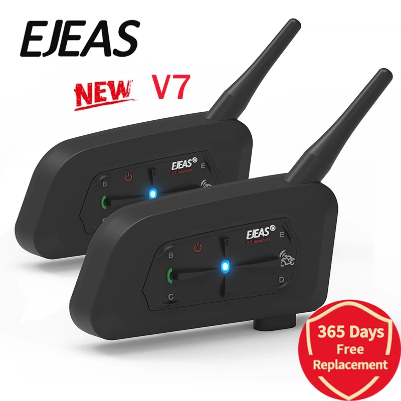 

EJEAS V7 Motorcycle Helmet Bluetooth Headset Intercom for 7 Riders IP65 Waterproof with 700M BT V5.0 Interphone Communicator