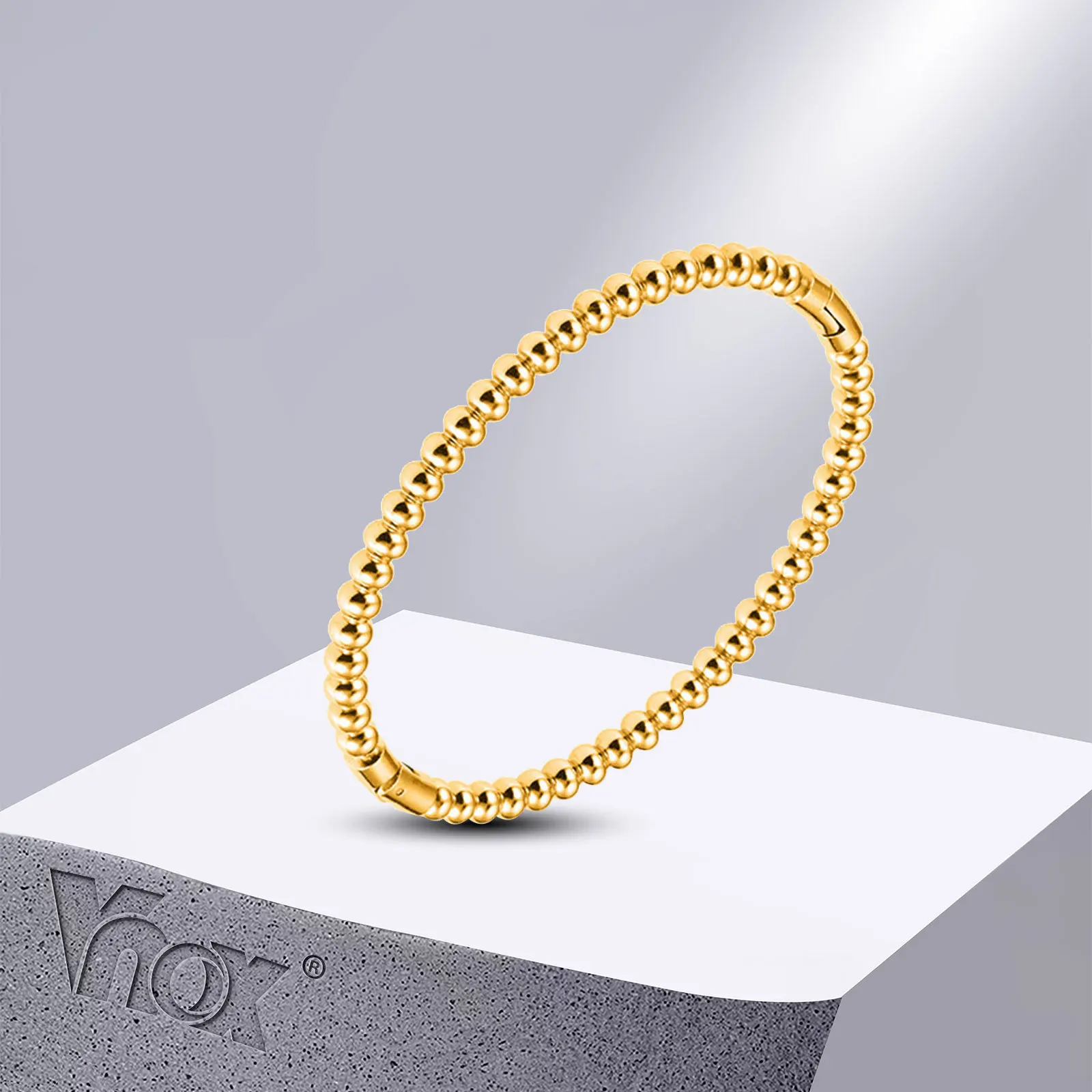 

Vnox Chic Cuff Bracelet Bangle for Women Girls, Gold Color Stainless Steel Beads Wristband, Birthday Party Gifts for Her Jewelry