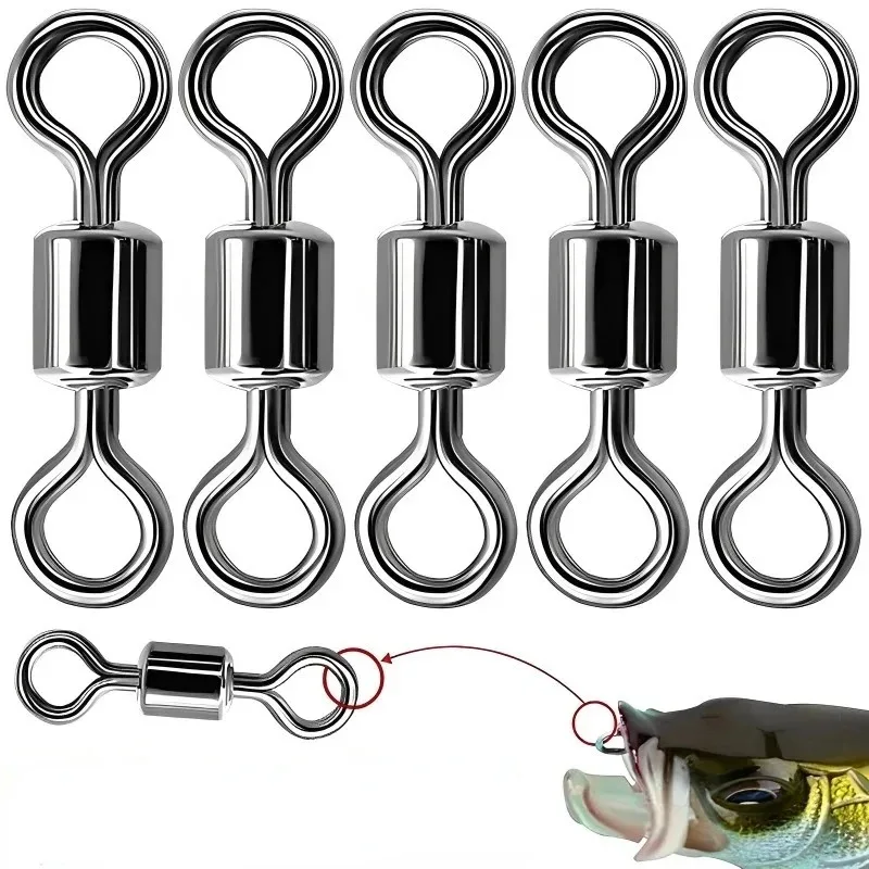 50/100pcs Fishing Connector 8 Shape Swivel Fishing Hooks Line Connectors Stainless Steel Ball Bearing Practical Solid Rings