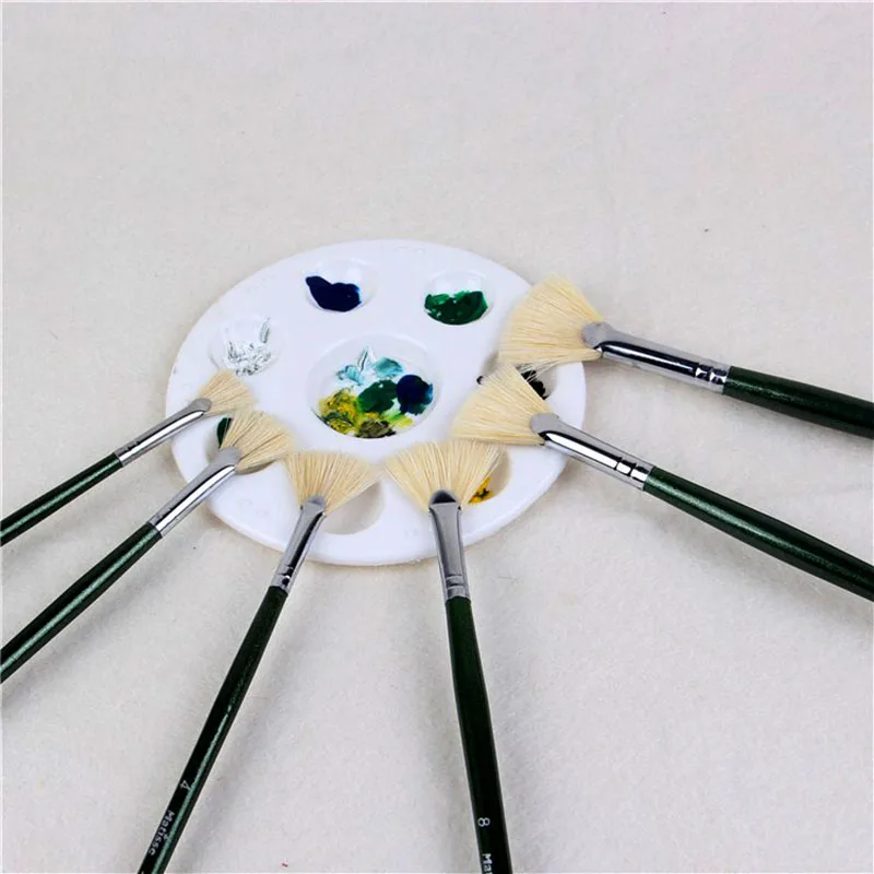 6pcs/Set Hand Drawn Pig Bristle Hair Fan Shape Painting Pen Artist Oil Painting Brushes Art Supplies Stationery Free Shipping