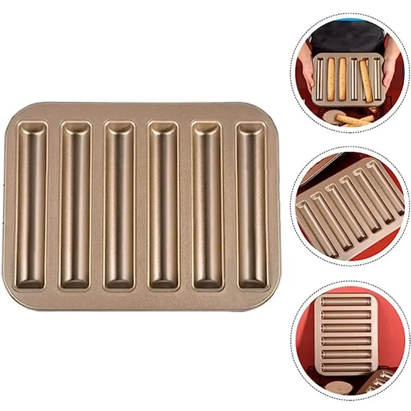 6 Slots Biscuit Stick Baking Tray Carbon Steel Breadstick Biscotti Ladyfinger Small Muffin Cupcake Tin Tray