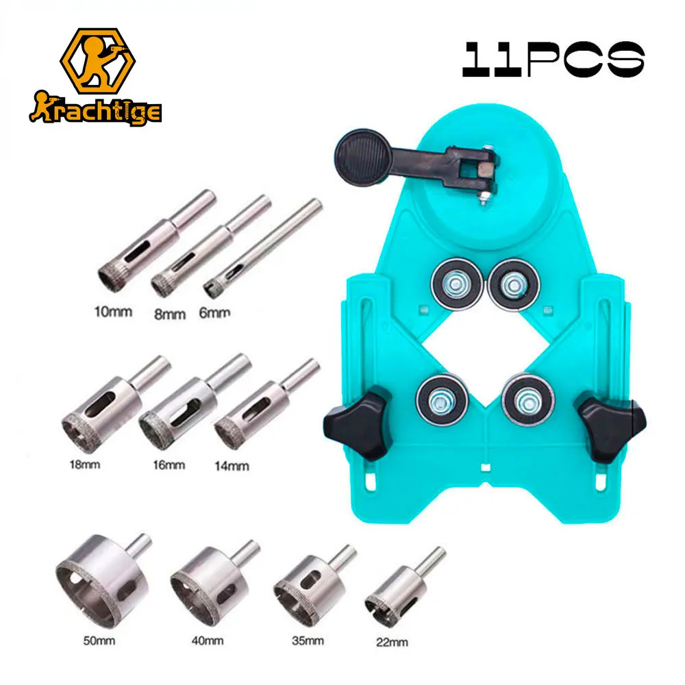 

Krachtige 11Pcs 6-50mm Diamond Coated Glass Drill Bit Fit Tile Glass Hole Saw Openings Locator Drill Guide Vacuum Base Sucker