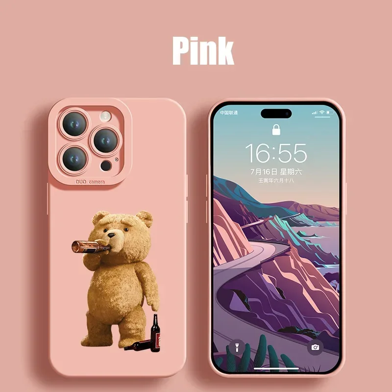 New Cartoon Teddy Bear Couple Phone Case For iPhone 15 13 14 Pro Max 11 12 Mini  X XS XR 7 8 14 15 Plus Soft Silicone Cover