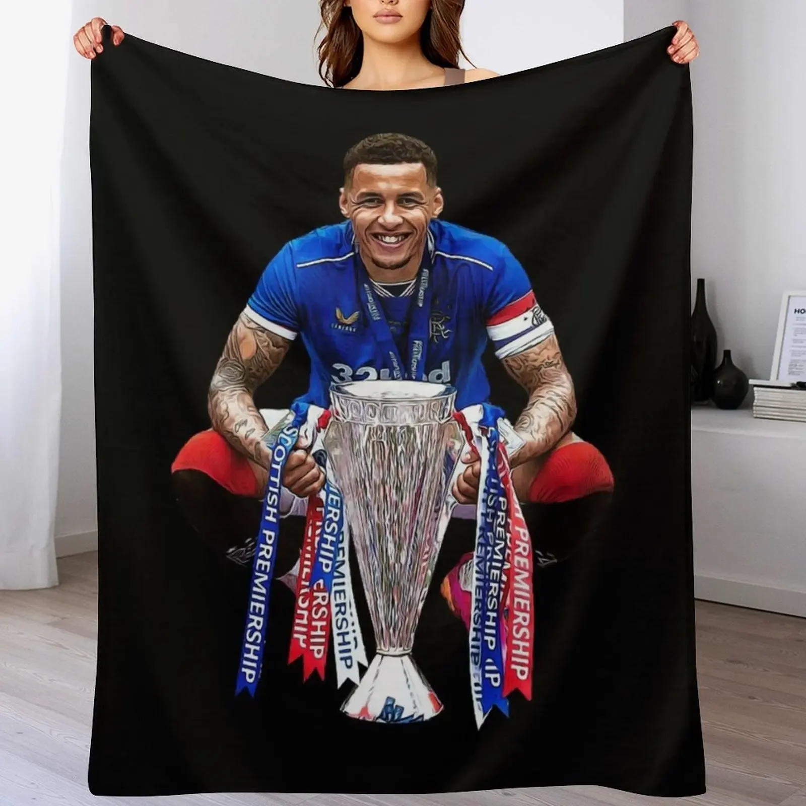 James Tavernier Celebration with Trophy Throw Blanket manga Sofas Blankets