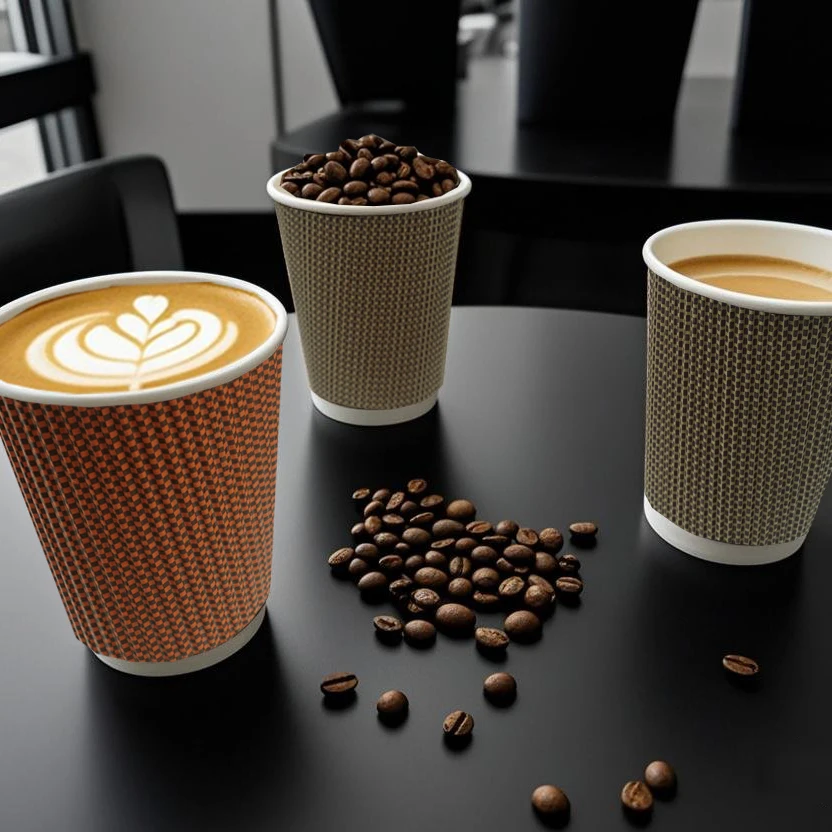 Anti Scalding Drink Paper Coffee Cups Double-Walled And Ripple Texture Extra-Thickened Paper Cup for Restaurants/Cafes  Party