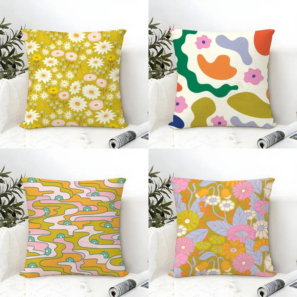 Modern flowers E-Elizabeth Olwen 2 Pillow Case linen pillow case sofa home decor cushion cover cushion cove