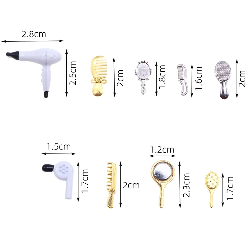 1 Juego de peine para el pelo de simulación en miniatura para casa de muñecas 1:12, espejo, secador de pelo, modelo de decoración para el hogar, accesorios para casa de muñecas de juguete