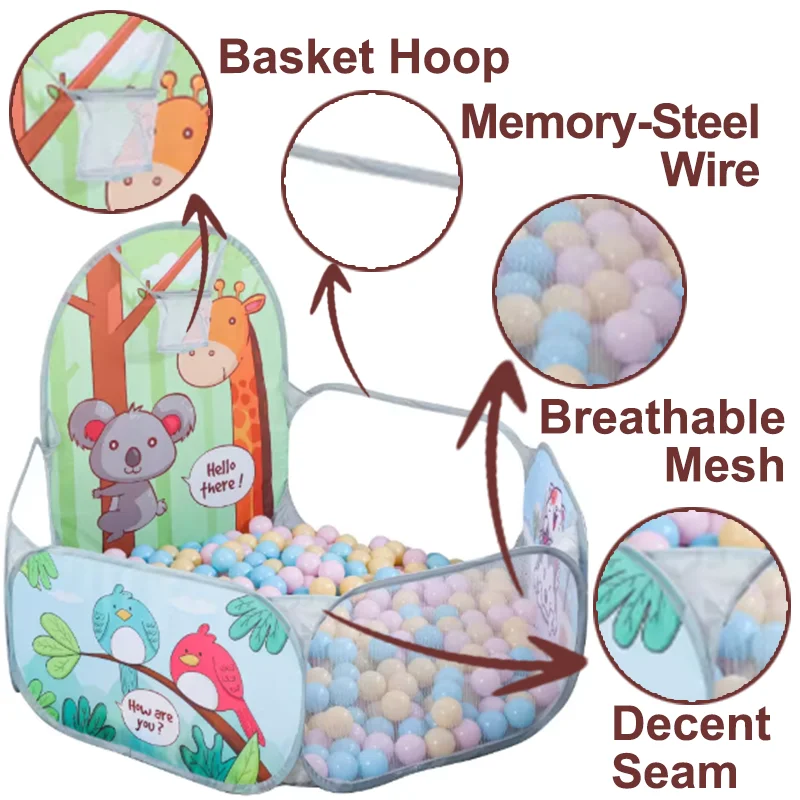Piscina de pelotas de dibujos animados para niños, 120cm, con aro de baloncesto, parque infantil plegable portátil, tienda de juegos, juguete educativo deportivo para bebés