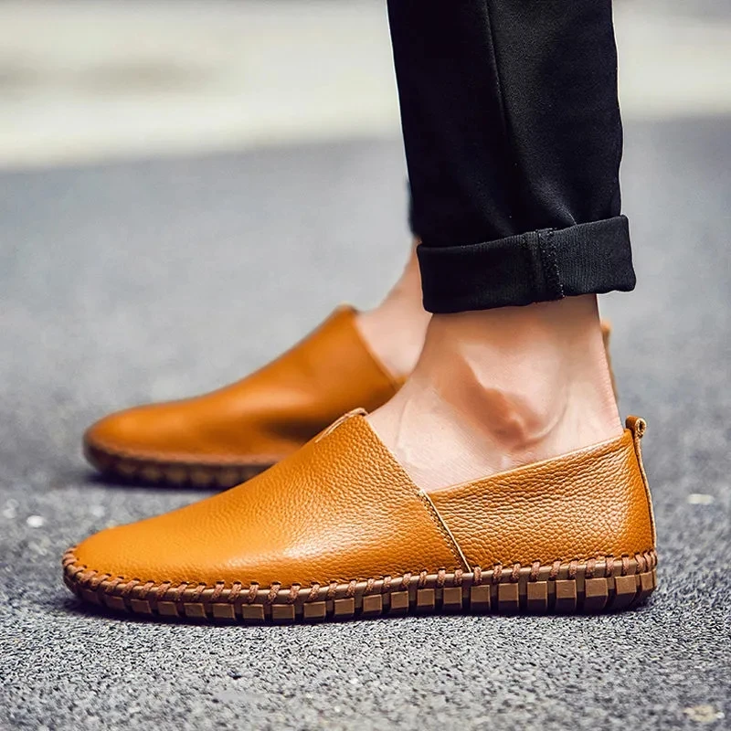 Soft White Moccasins Men Dress Shoes Extra Size 47 48 49 Male\'s Breathable Cut-outs Loafers Casual Hand-stitching Formal Shoes