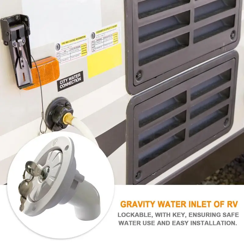 

RV Fresh Water Filler Spout Lockable Leakproof Gravity Water Inlet Water With 2 Keys Car Modification Accessories