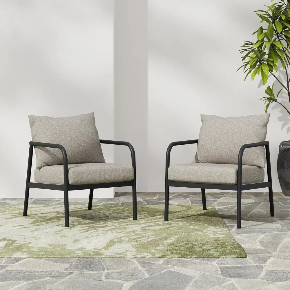 

outdoor patio aluminum club chair with water resistant cushions, beige and black,outdoor patio aluminum club chair