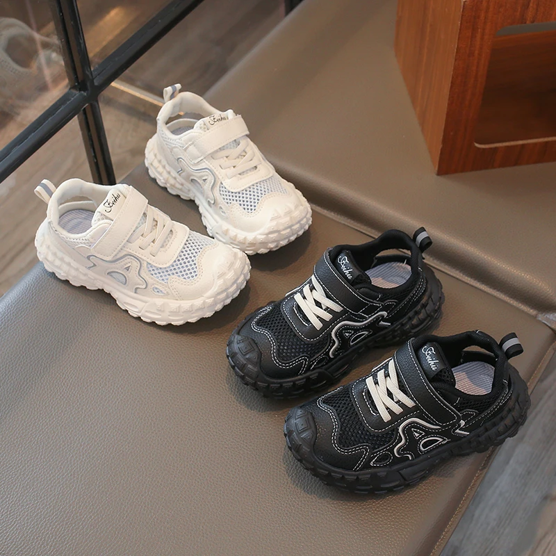 

Kids Chunky Sneakers Hook and Loop Closure Daddy Shoes Boys Girls Mesh Breathable Running Sandals Casual Walking